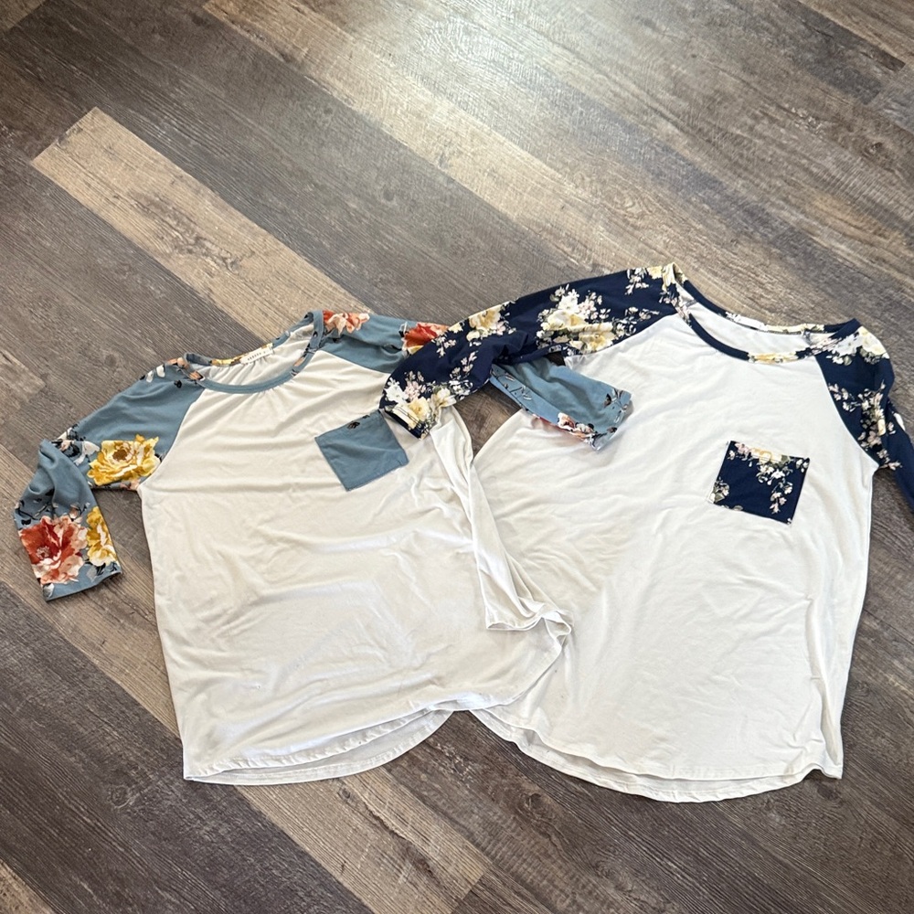 Floral Sleeve Raglan Tees by Reborn 3/4 length sleeve Size small